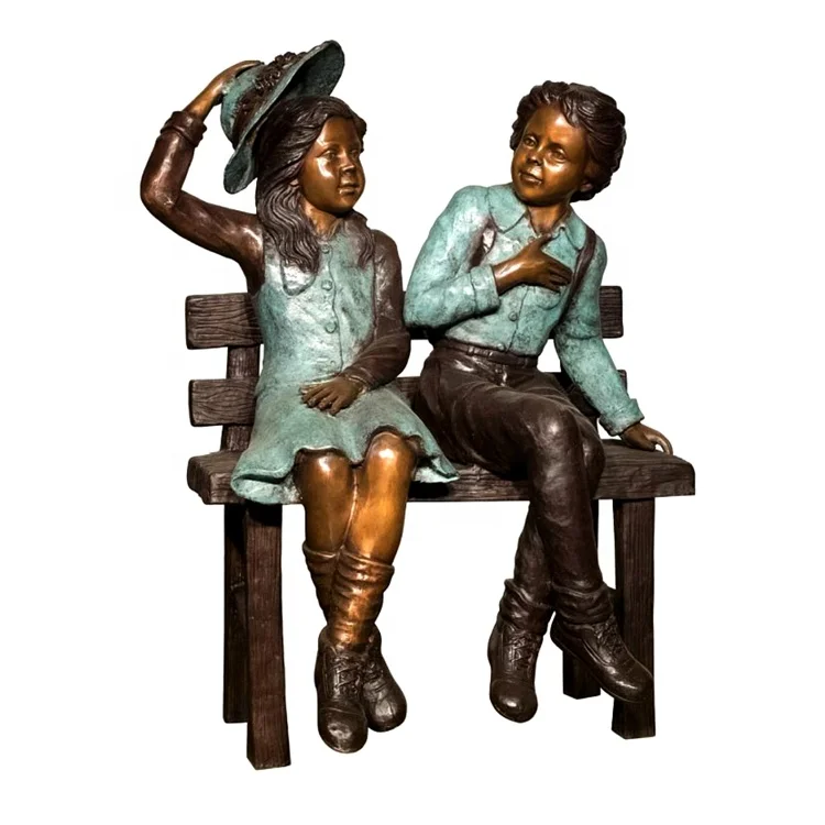 Decorative bronze children reading book school statue