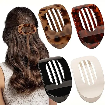 Flat Hair Clips Round Lay Down Hair Claw Clips for Women Girls, French Strong Hold Hair Barrettes