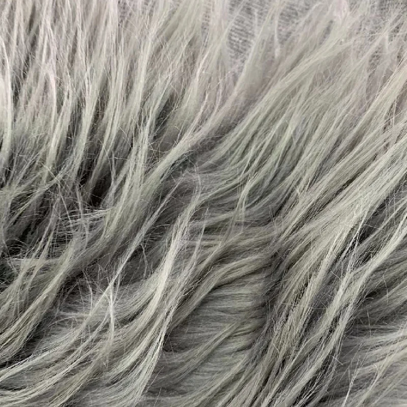 grey color long hair faux fur fabric