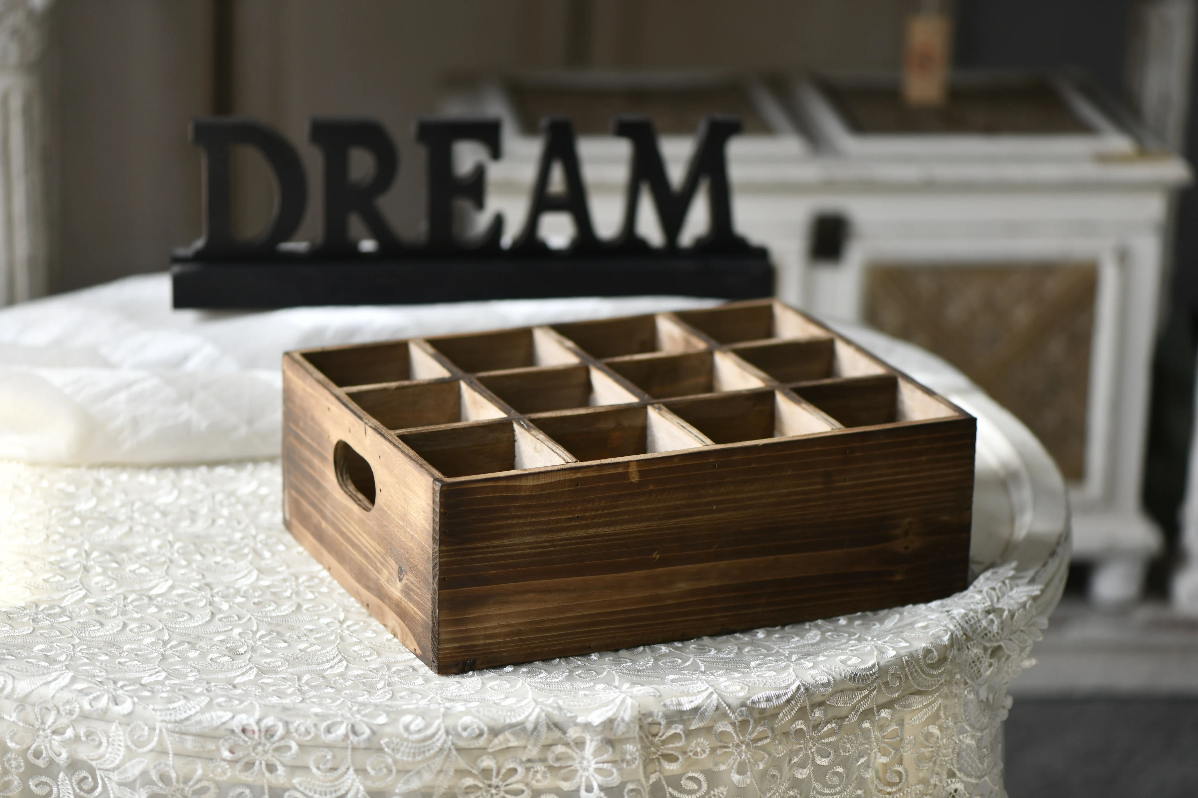 Handmade Rustic Decor Brown Wood 12 Individual Slot Beer Bottle Serving Crate Carrying Handles -Beer Storage Box Wooden Crate