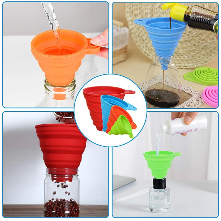 Wholesale Silicone Home Collapsible Kitchen Assecssories Foldable Funnel for all size
