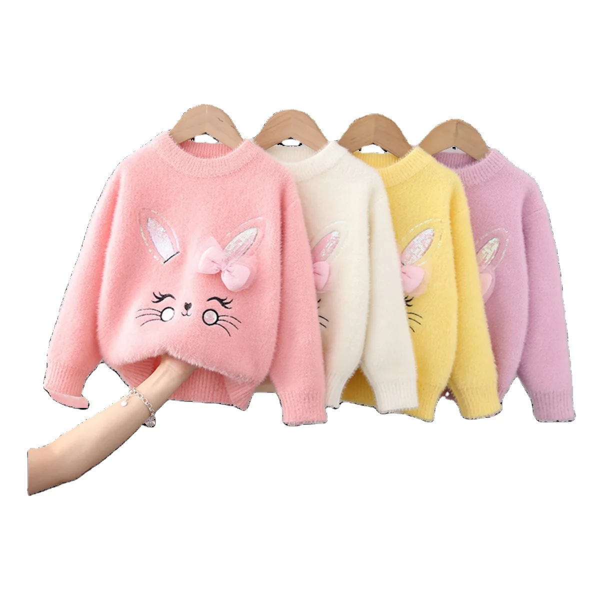 Rarewe Thickened Mink Wool Long Sleeves Children Sweater Winter Knitted Top Fashion Kids Pullover Sweater
