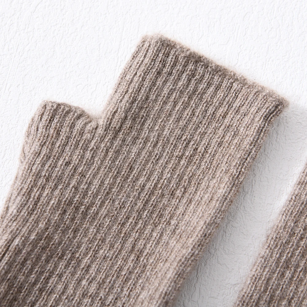 Wholesale Winter Half Finger Striped Knit Mittens Thick Outdoor Luxury Women Pure 100% Cashmere Long Knitted Fingerless Gloves