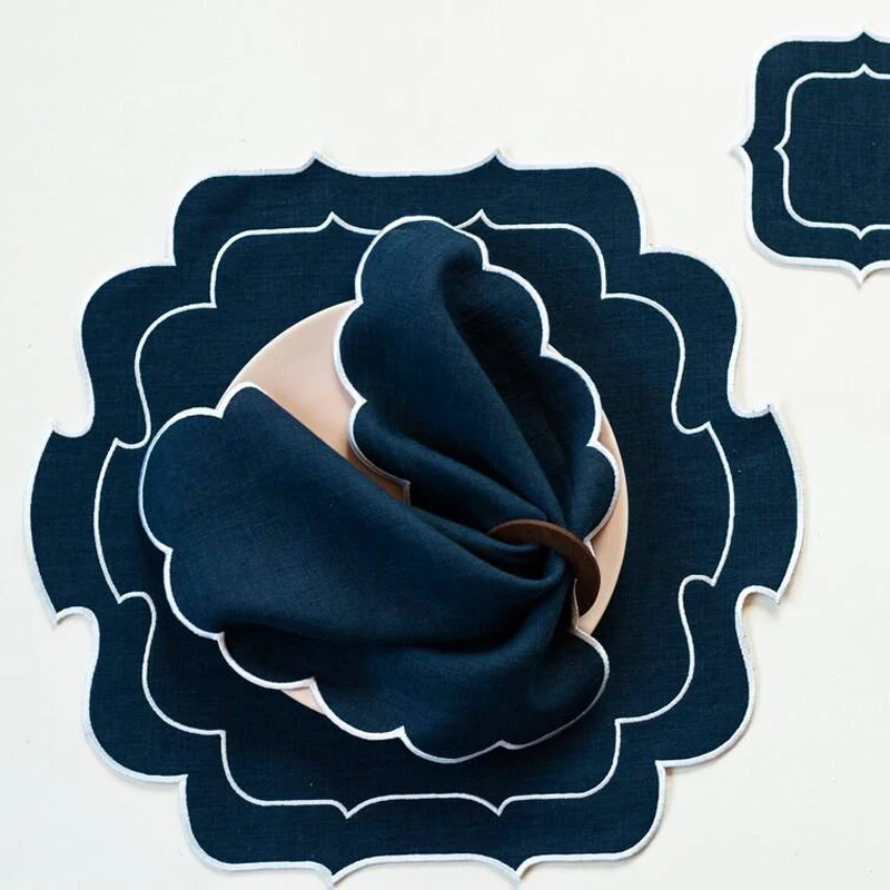 Spring Flower Blue Elegant Napkin  Cotton Placemats And Set Table Cotton With Napkins Cloth Table Napkins