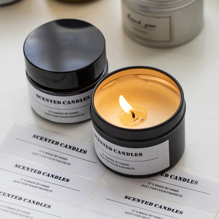 luxury square custom adhesive logo double layer paper sticker candle jars label