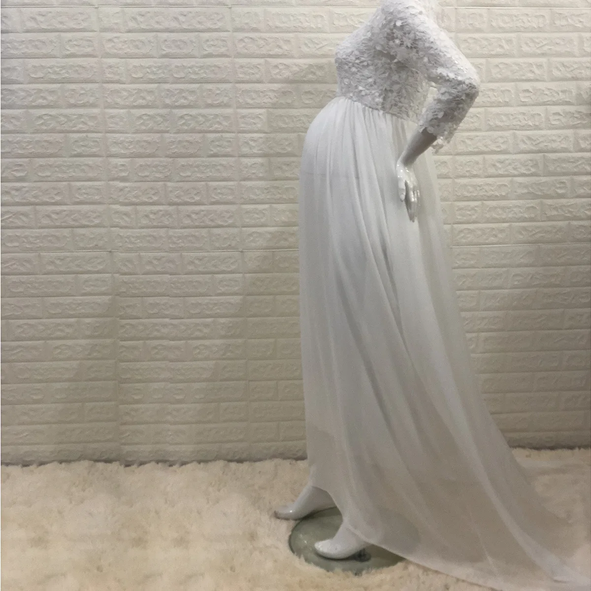 2021 USA Elegant Round Neck Long-Sleeved Flower Stitching Chiffon Mopping Dress For Pregnant Women Photo Dress Free Shipping