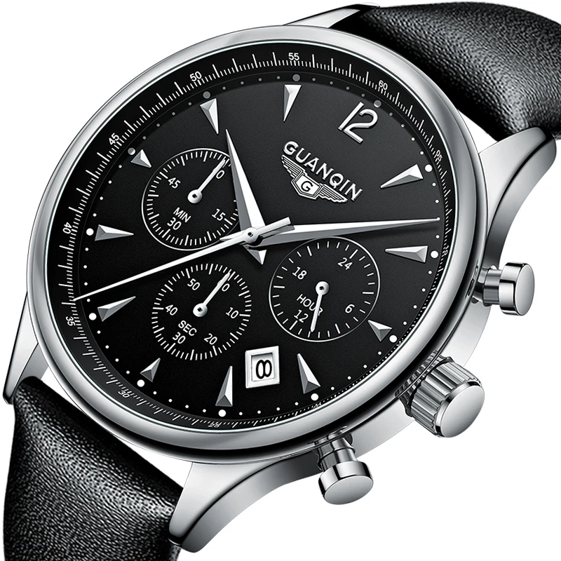 GuanQin best oem quartz watch price custom logo Multifunction business design watches men wrist quartz