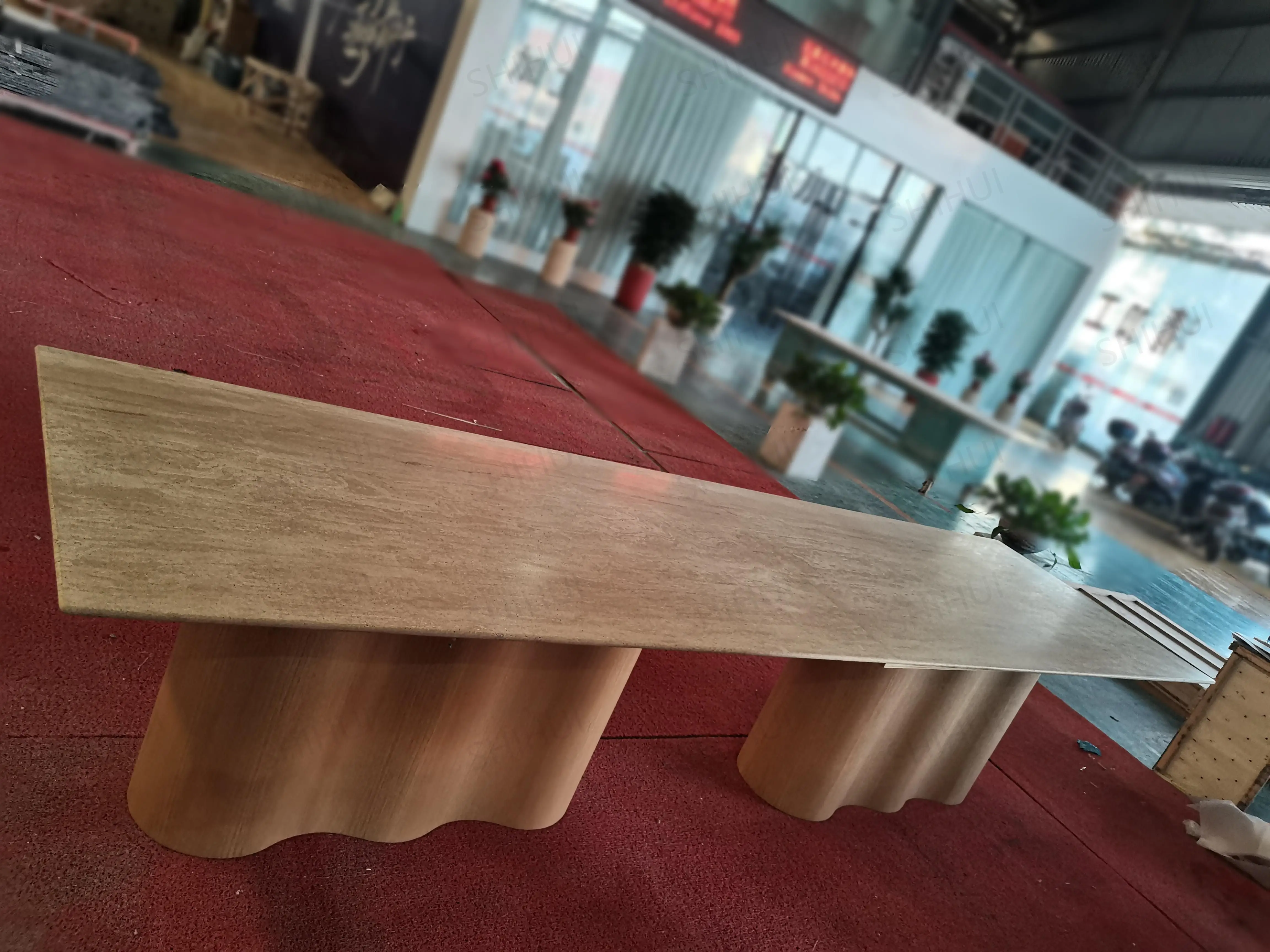 Прямоугольный бежевый обеденный стол из натурального камня 12