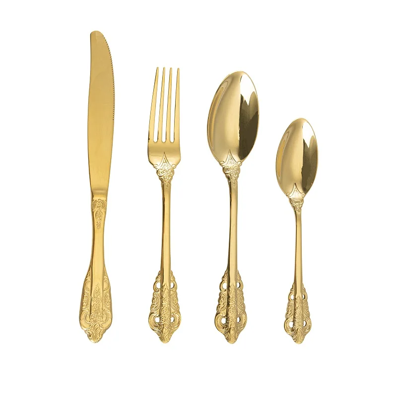 Vintage gold cutlery high quality Baroque Royal 24 Luxury Cutlery Set Vintage Wedding Gold Cutlery