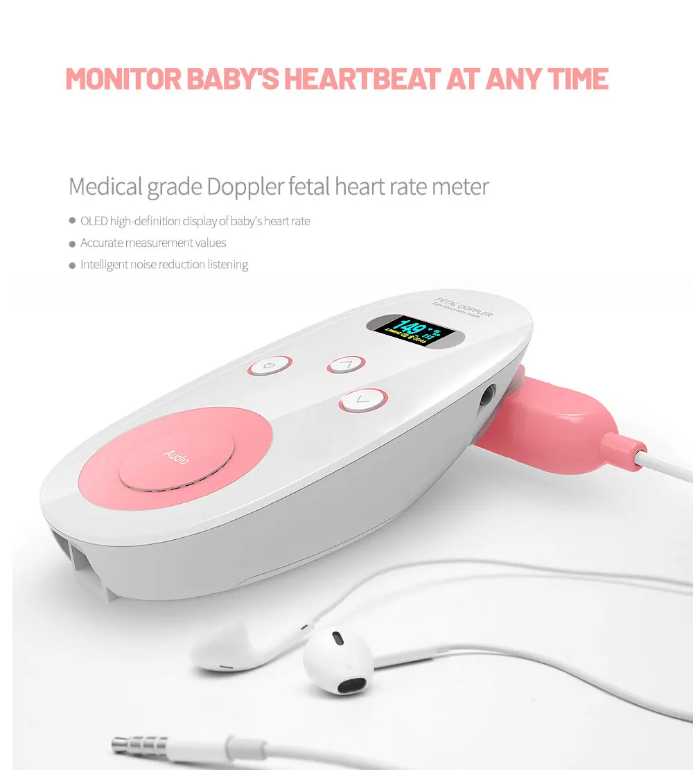 Factory Supply Fetal Doppler Size Baby Echo Device Home Pregnant  Baby Heart Rate  Monitor