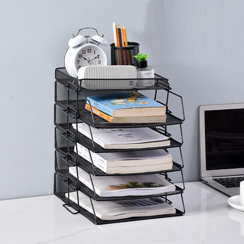 5 Tier Detachable Letter Trays Black Paper Organizers With Pen Holder Desk File Holder Organizer For Office