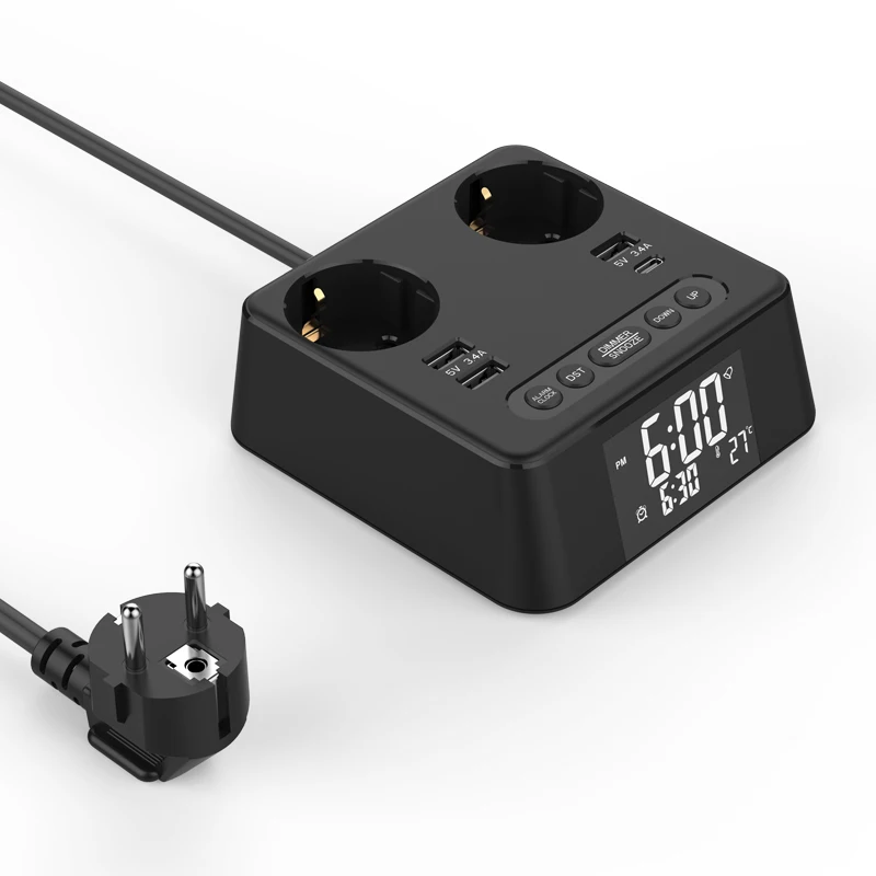 DC169 ЕС отель рядом с настольной розеткой 2 розетка цифровым будильником USB-портами типа C