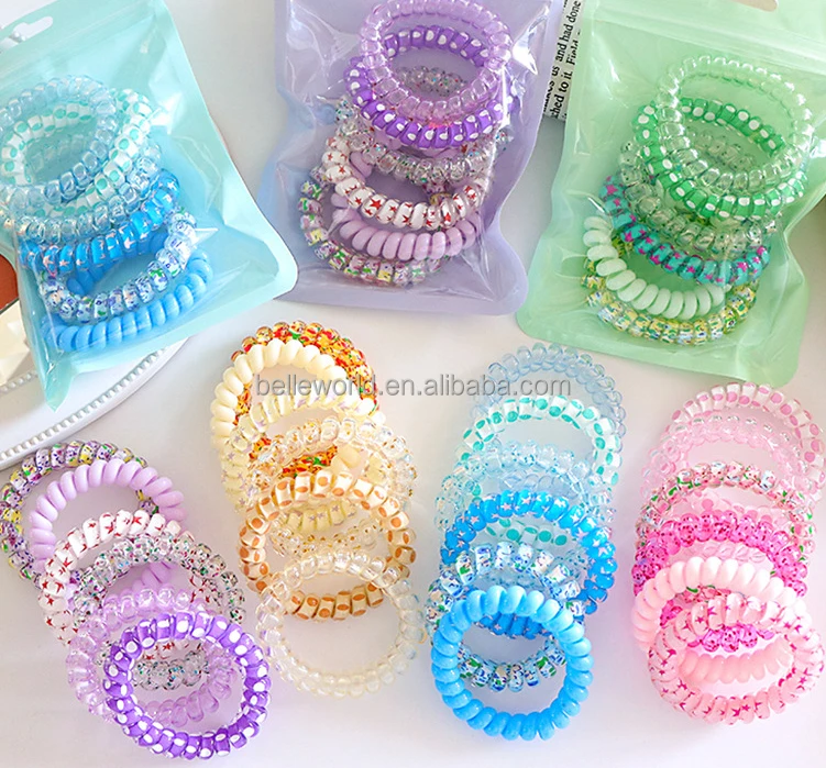 BELLEWORLD custom package new fashion elastic band hair accessories for girls 6pcs/bag candy color sweet phone cord hair ties