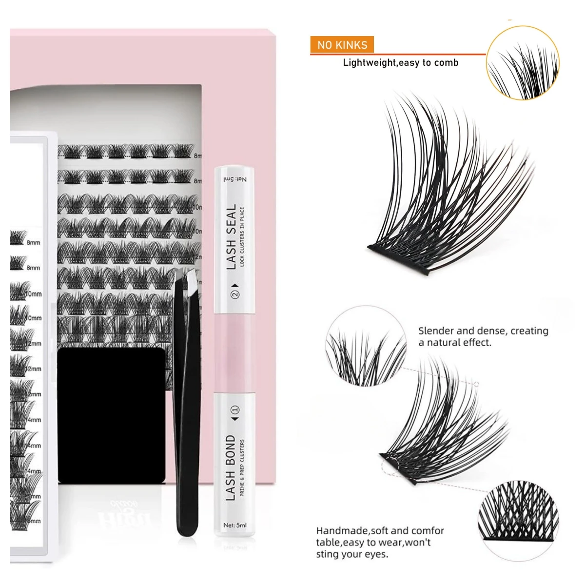 Private Label Professional DIY Eyelash Extensions Kit 8mm & 15mm Curl Cluster Segment Lash Cut Includes Custom Package