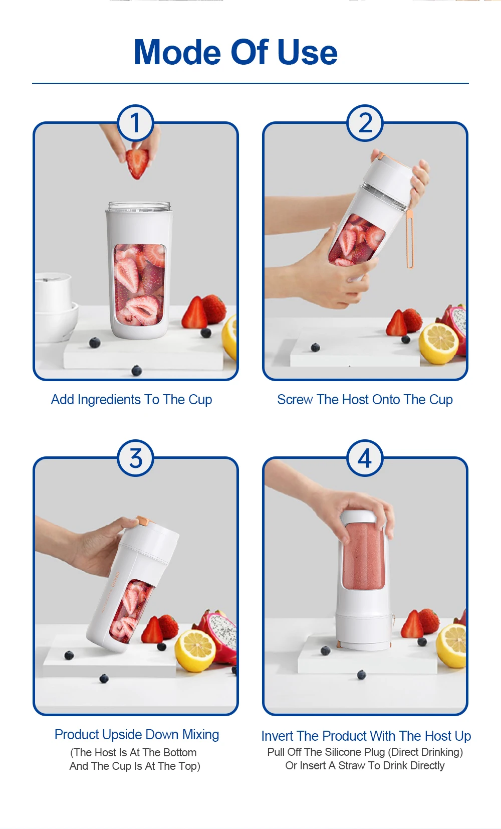 Rechargeable fruit juice USB electric personal smoothie juicer mini portable blenders