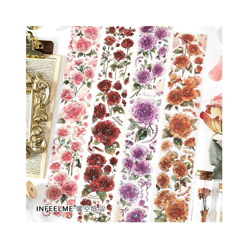 PET Tape Rose Manor Flower Materials Stickers 4 journal planner scrapbook paper book journal stickers  scrapbooking supplies