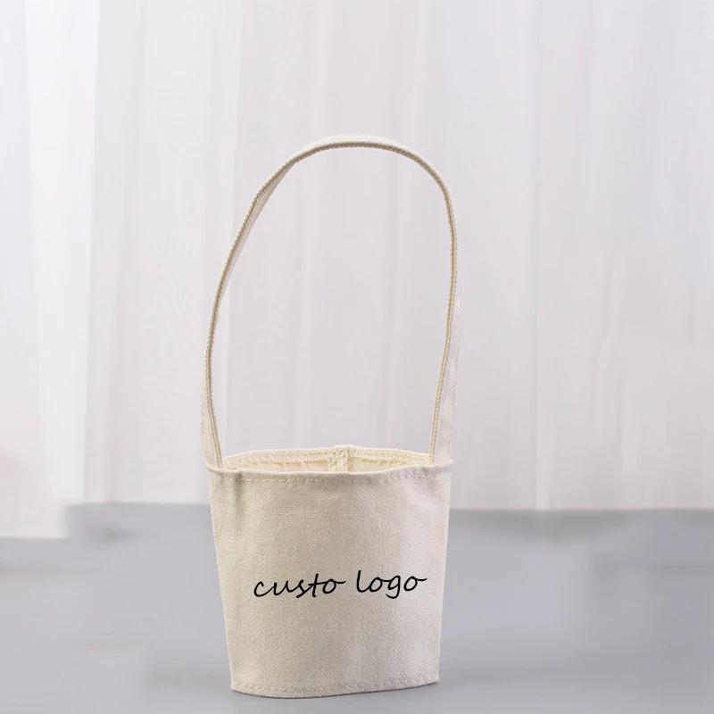 Custom Handmade Cup Sleeve Holder Canvas Insulation Bottle Portable Diagonal Rope Case Beverage Bag Cup Holder New