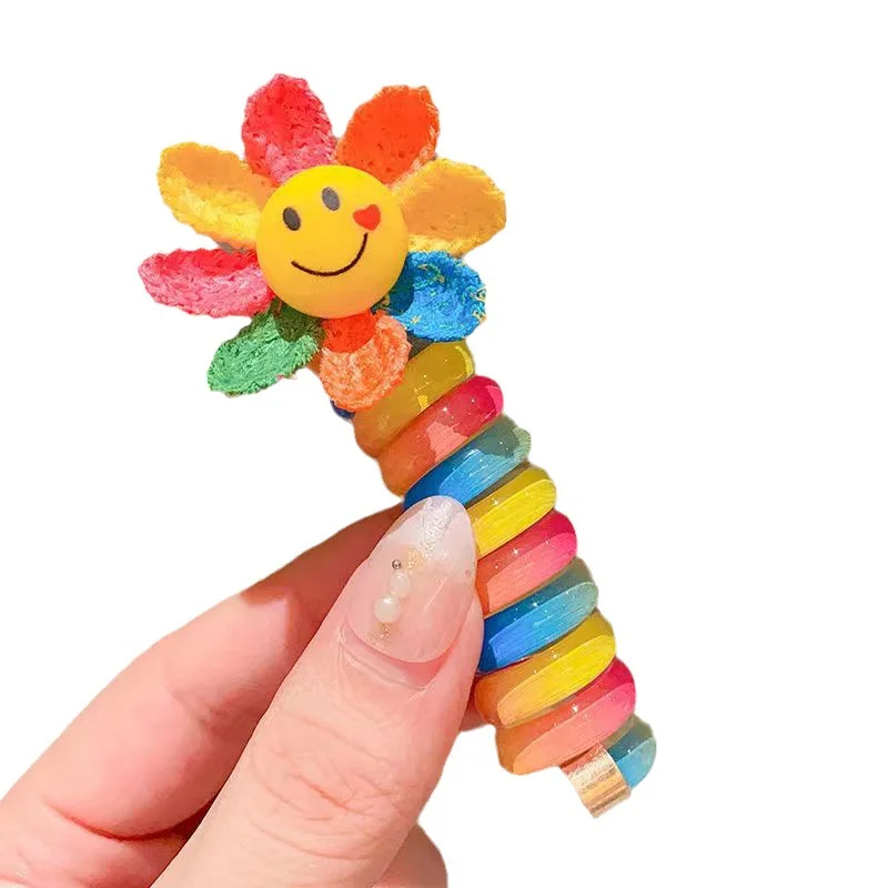 Kids Curly Phone Line Elastic Rainbow Hair Ties For Kid High Ponytail Non-damaging Cute Hair Rubber Band Kids Hair Accessories