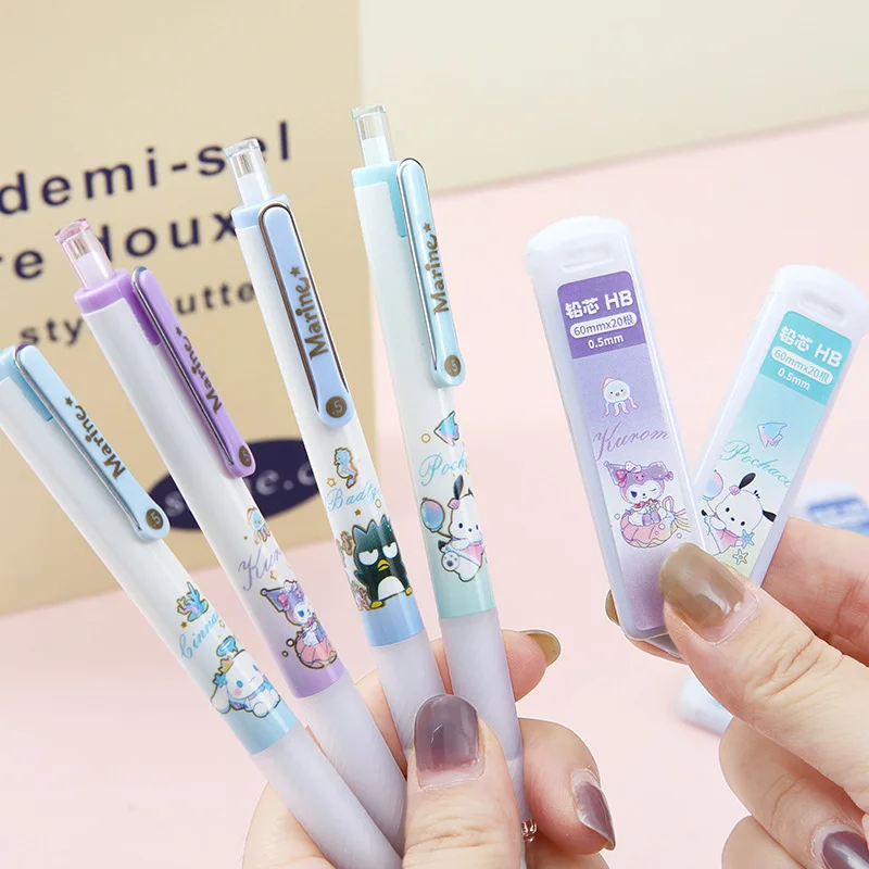 24pcs Sanrio Mechanical Pencils Stationery Set Hellokitty Pachacco Kuromi Cinnamoroll Student School Supplies Automatic Pencil