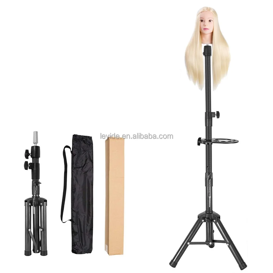 AliLeader New Black Metal Adjustable Wig Stand Mannequin Head Tripod For Wig Making Display With Multifunctional Tray