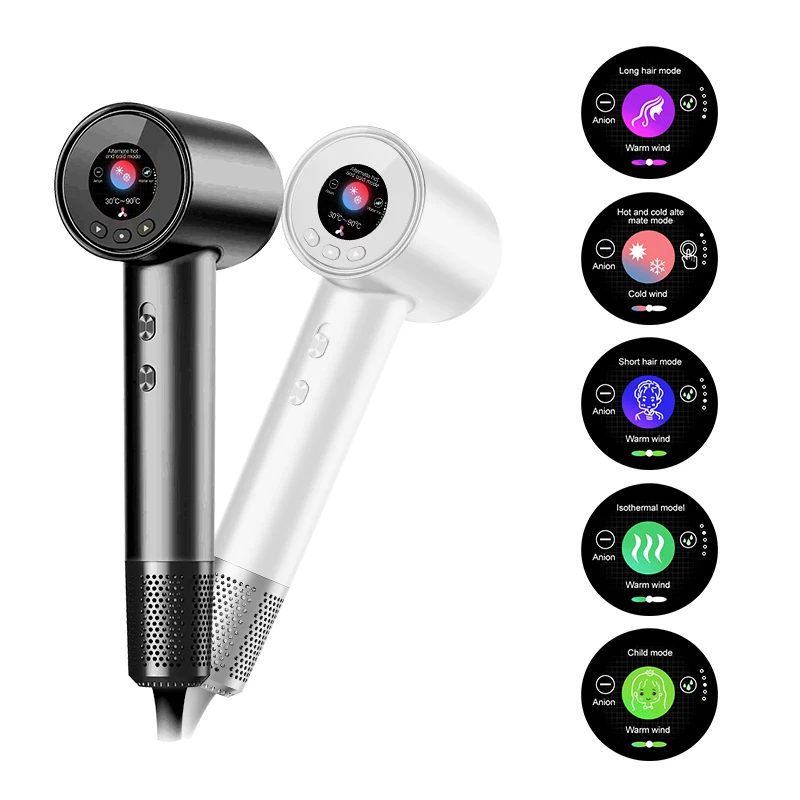 High Speed Brushless Motor Negative Ion Low Noise HD Large Screen Induction Zone Multi Mode NTC Intelligent Hair Dryer