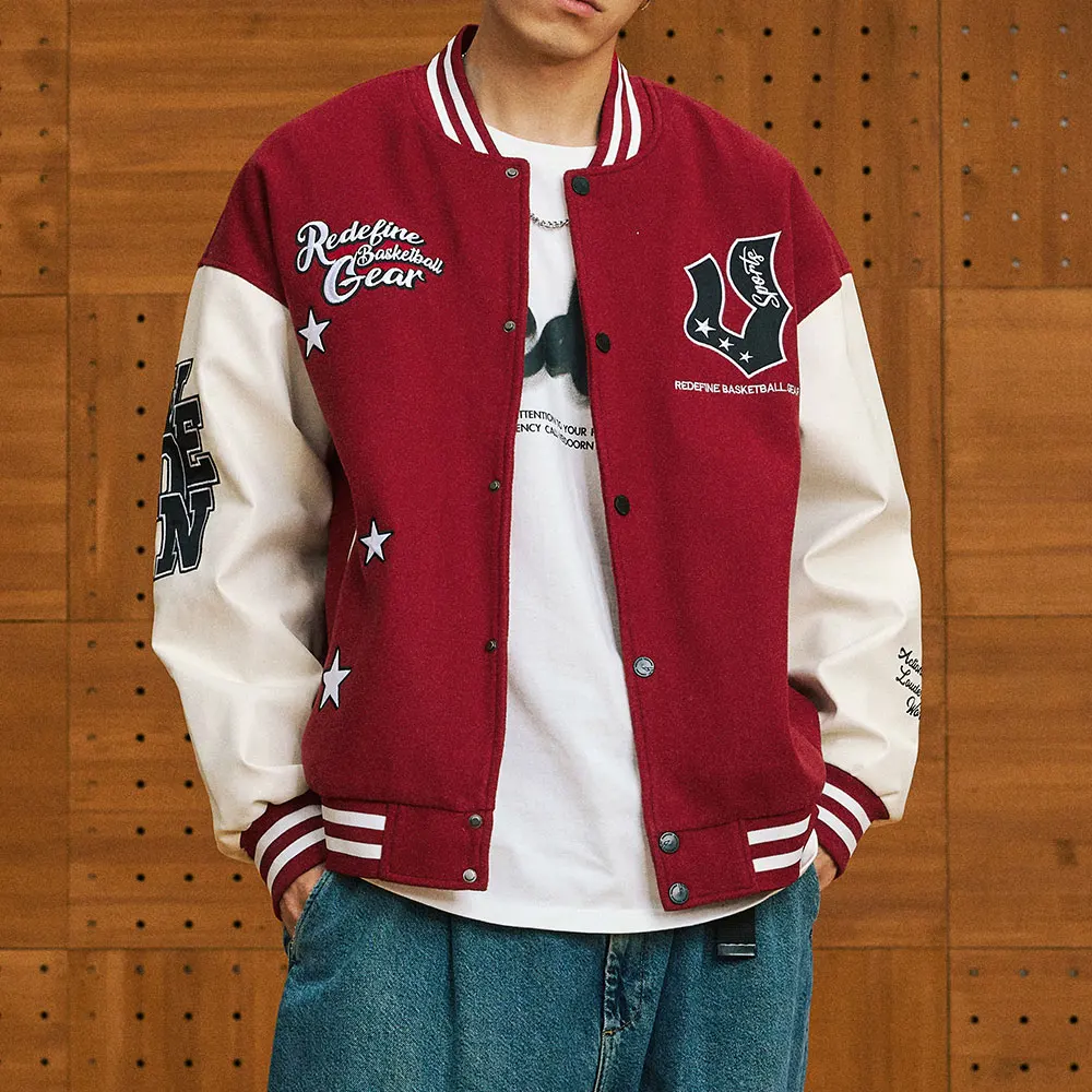 Wholesale Custom Preppy Varsity Jacket for Men Teenagers Chic Letter Print Heavy Embroidery Casual Baseball Coat for Fall Winter