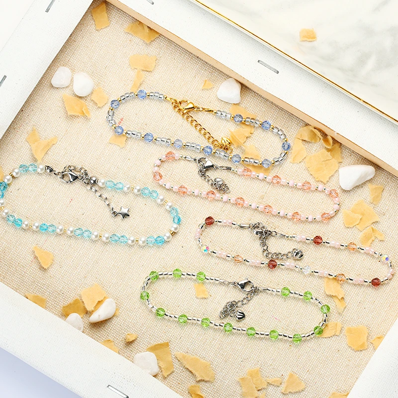 Wholesale Fine 18K Gold Stainless Steel Luxury Fashion Jewelry Set Bangles Beaded Crystal Bracelets Charms for Women Girls