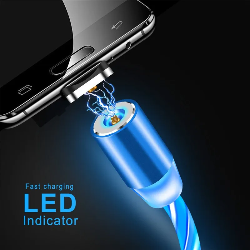 
3 In 1 Light Usb Luminous Glow Flowing Mobile Phone Cable Wholesale Magnet Charger Magnetic Absorption Cable 