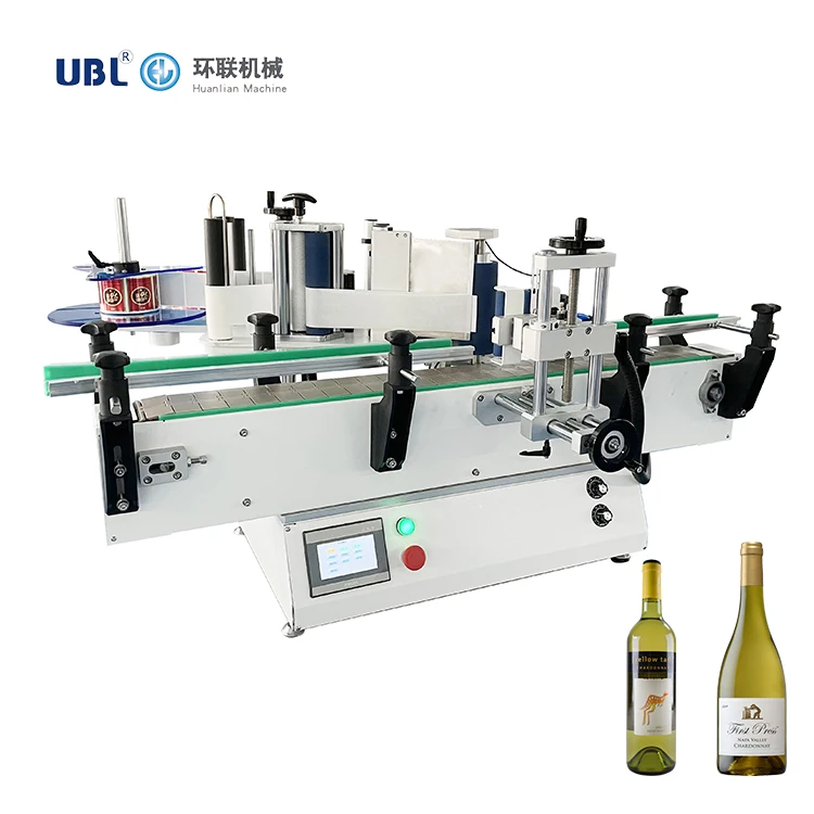 UBL Factory Dongguan Best Cold Glue in Line Round Bottle Labeling Machine On Bottle Double Side Top