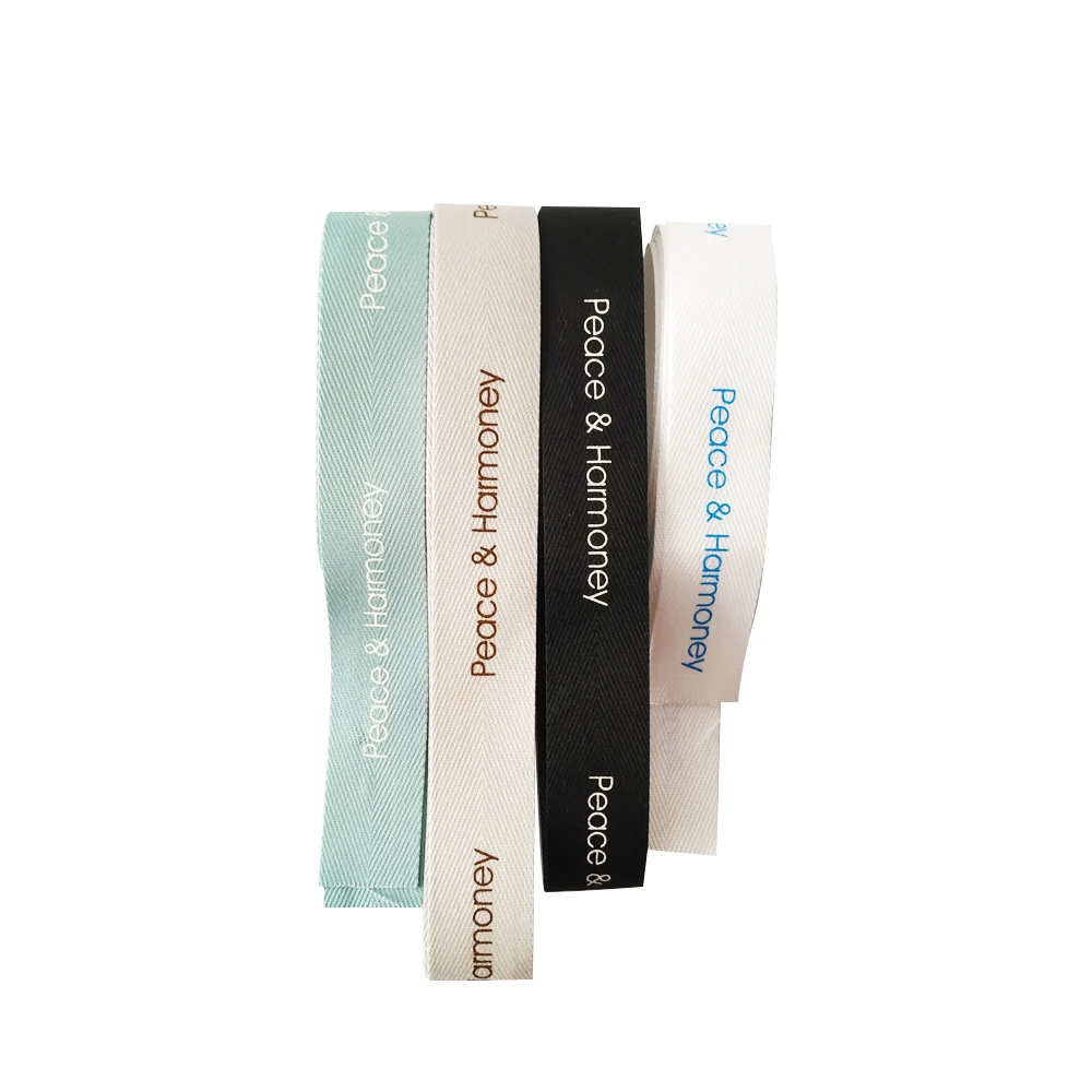 Qingdao High World Ribbon Custom design logo twill herringbone tape printed natural cotton ribbon