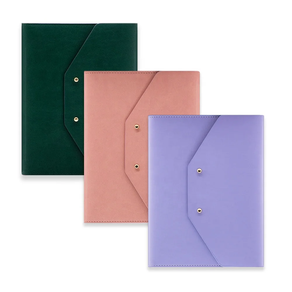 Stylish Custom PU Leather Softcover Tri- Folder Handbag Notebook Portable Button Closure Planner with Inner Insert Pocket