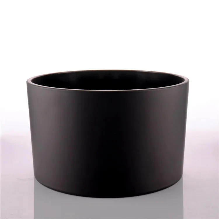 BOYE Wholesale Luxury Large Round Frosted Black Glass Candle Jar With Wooden Lids