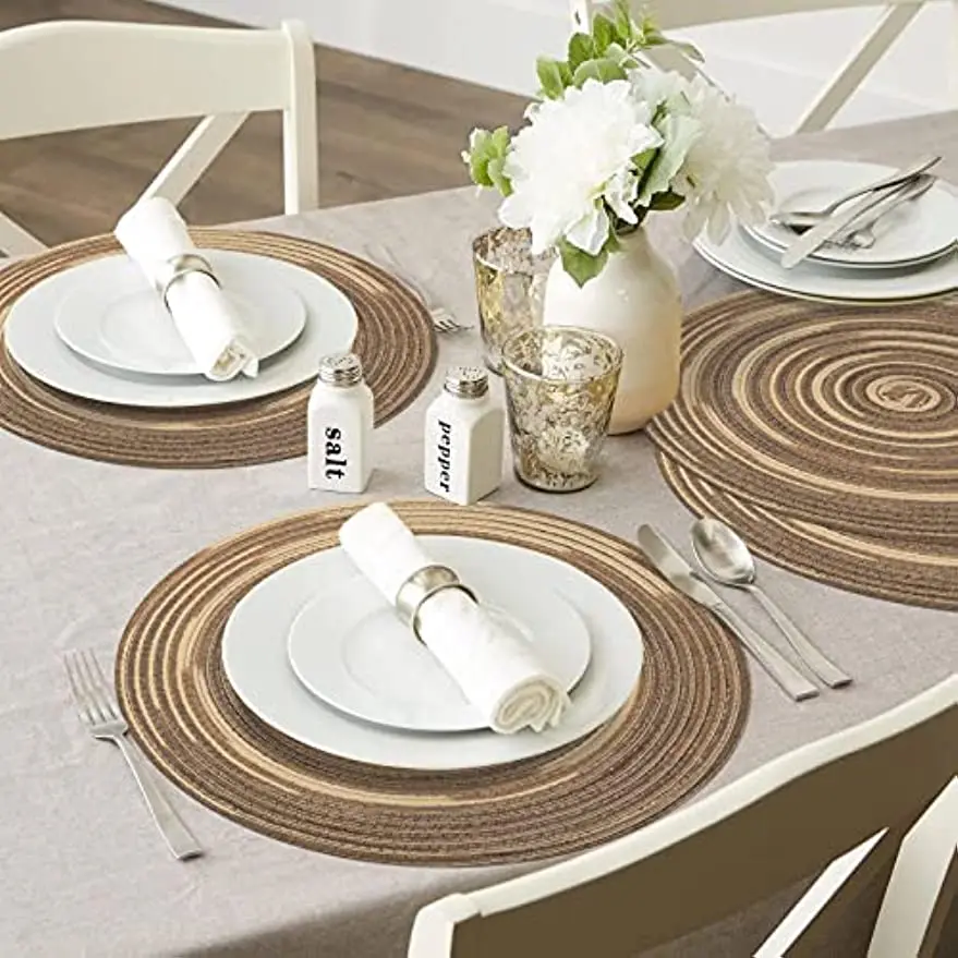 Round Placemats Set of 6 Washable 15 inch Variegated Braided Place Mats Kitchen Table Mats