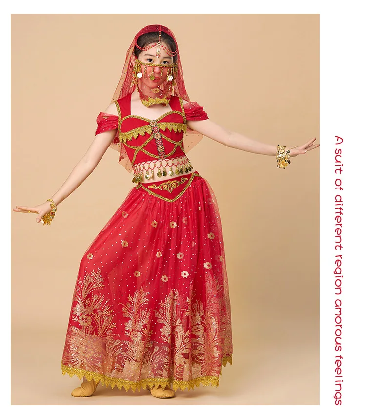 Children Cosplay Aladdin princess jasmine Indian Bollywood Dancing Performance Clothing outfit