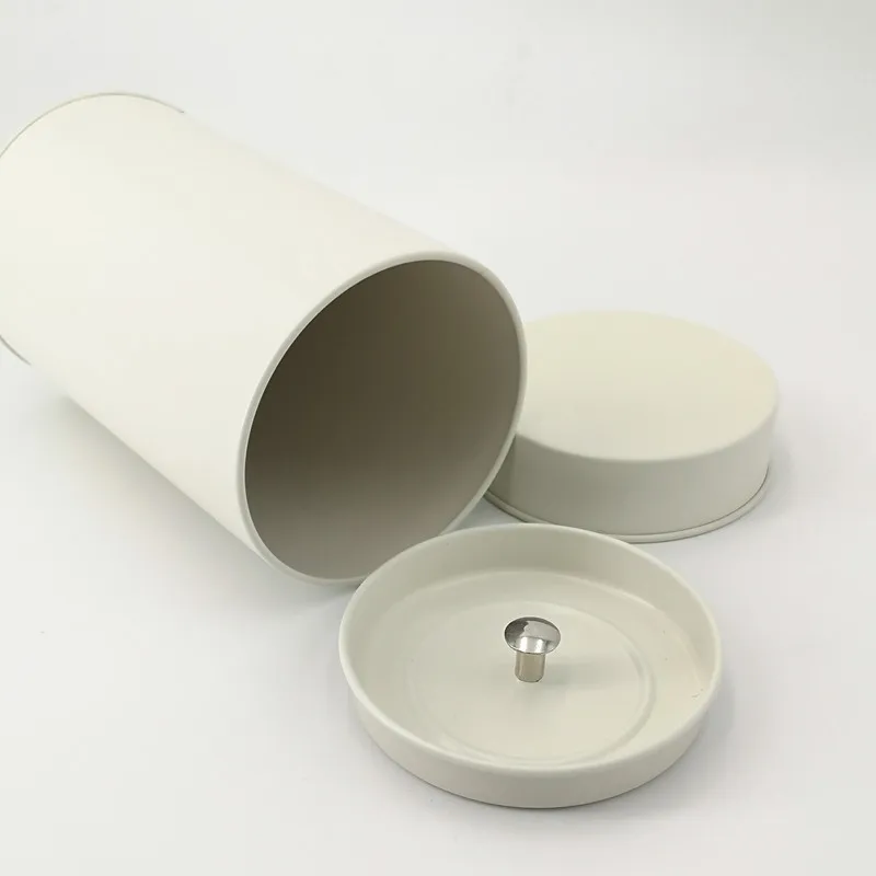 Round tea tin box with inner lid  black and white color