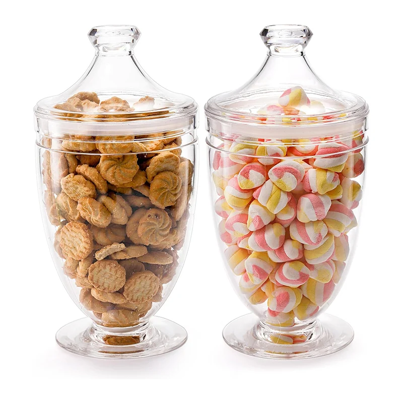 46 Oz Clear Plastic Acrylic Apothecary Candy Buffet Cookie Jars with Airtight Lids for Decorative Bathroom Canister Container