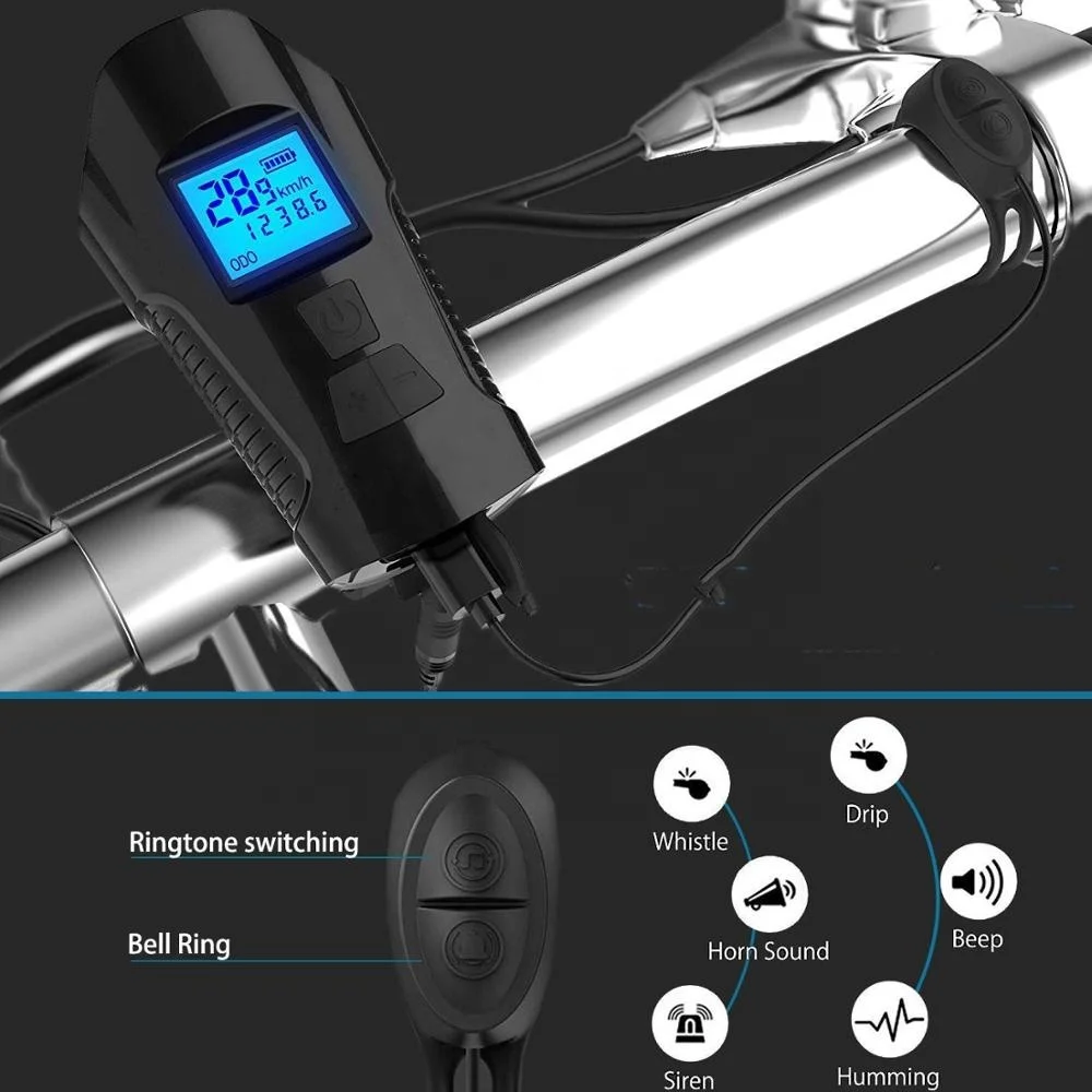 3 In 1 USB Charging Power Indicator & Bike Horn Light Speedometer & Bicycle LED Light