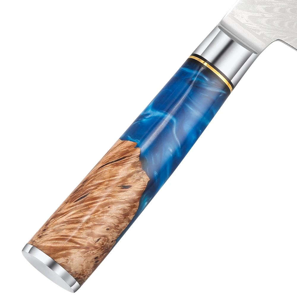 high quality Blue Resin Handle Damascus Knives set of Chef VG10 67 Layers Japanese Kitchen Knife Set with Gift Box