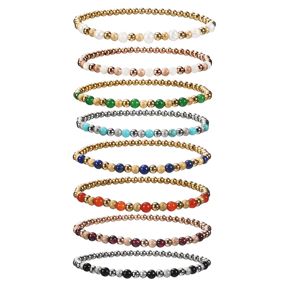 DAIHE Fashion Waterproof Frosted Bead Bracelets Pearl Agate 18k Gold Plated Beaded Bracelet Non Tarnish