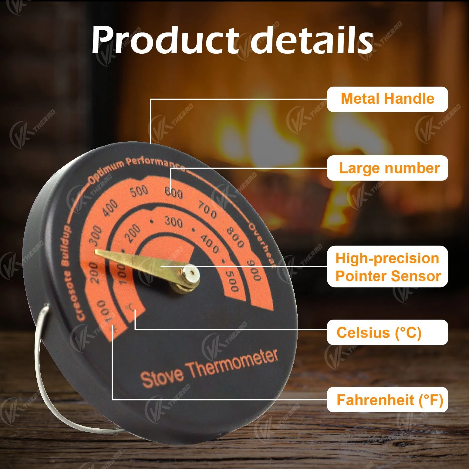 Dial Indoor Dial Kitchen Thermometer with Magnet Adsorption for Indoor Use Grill Fireplace Oven Thermometer for Kitchen
