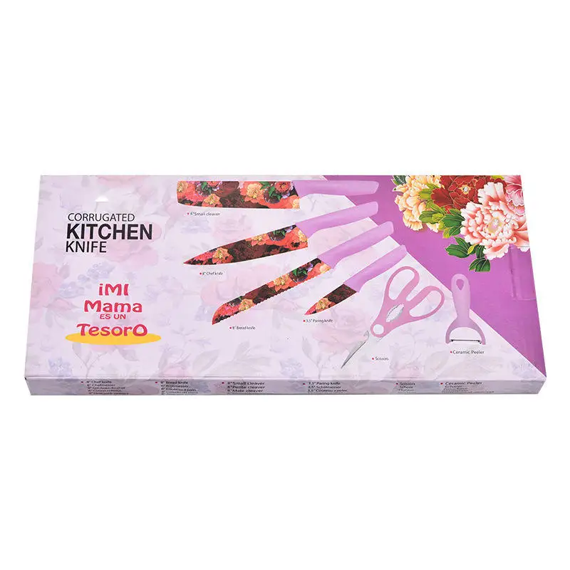 Kitchen Knife Set Color Heat Transfer Pattern Six-Piece Set Household Stainless Steel Vegetable Cutting Knife Fruit Knife