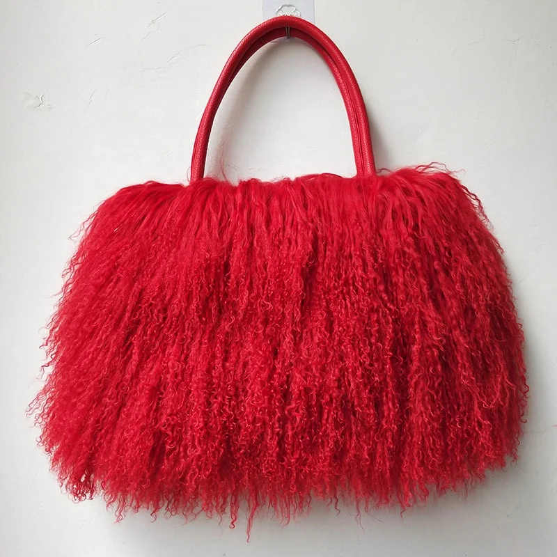 Women Luxury Mongolian Lamb Fur Tote Bag Hot Sales Trendy Fashion