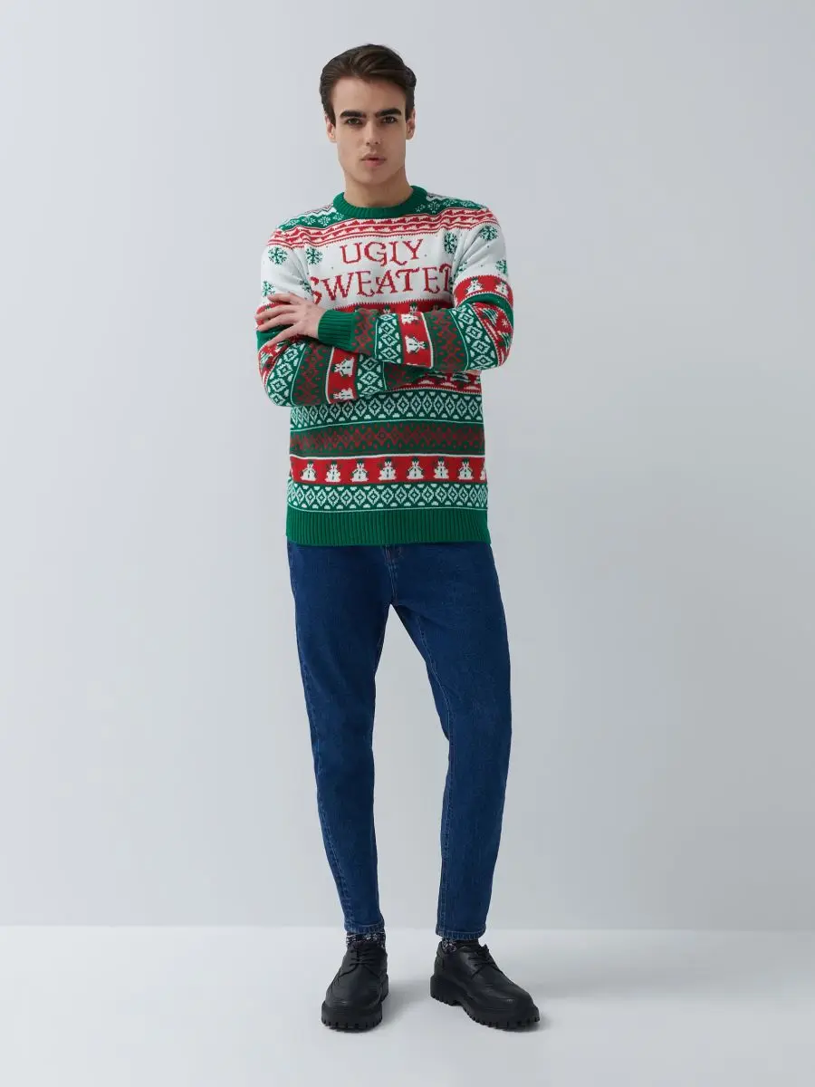 Ugly Christmas Sweater for Men 100% Acrylic Fabric Long Sleeve Round Neck Knitted Pullover Jumper Custom Logo