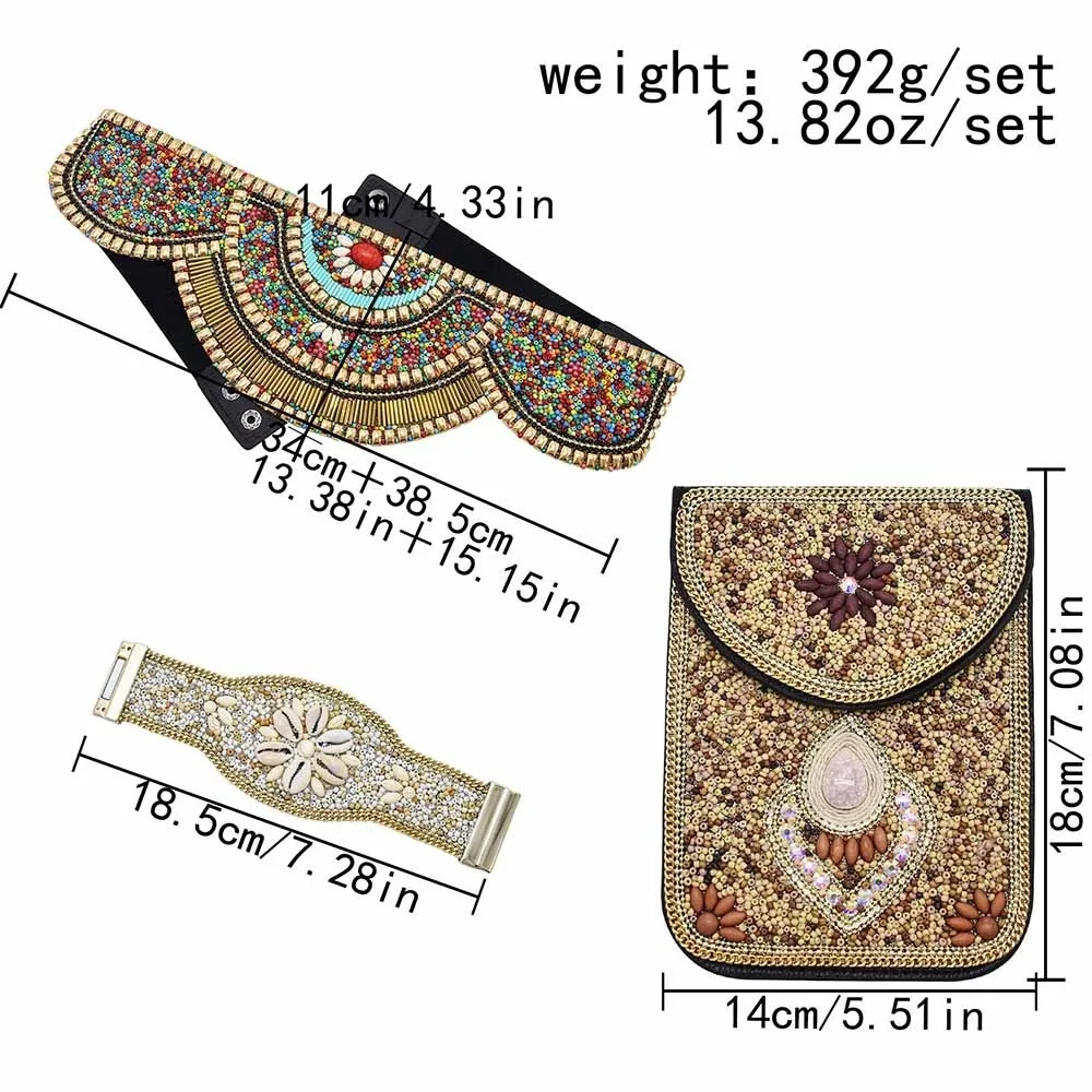 Bohemian Belts for Women Wide Stretch Elastic Waist Belt Body Chain Handmade Beaded Flower Adjustable Belt for Women