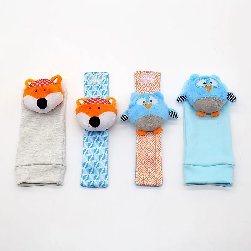 Baby infant stuffed animal cute fox bird socks wrist rattle toy food finder toy