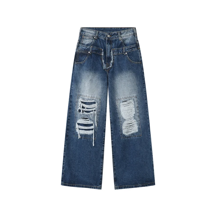 OEM factory Custom men ripped jeans hip hop loose fit jeans men jeans men denim
