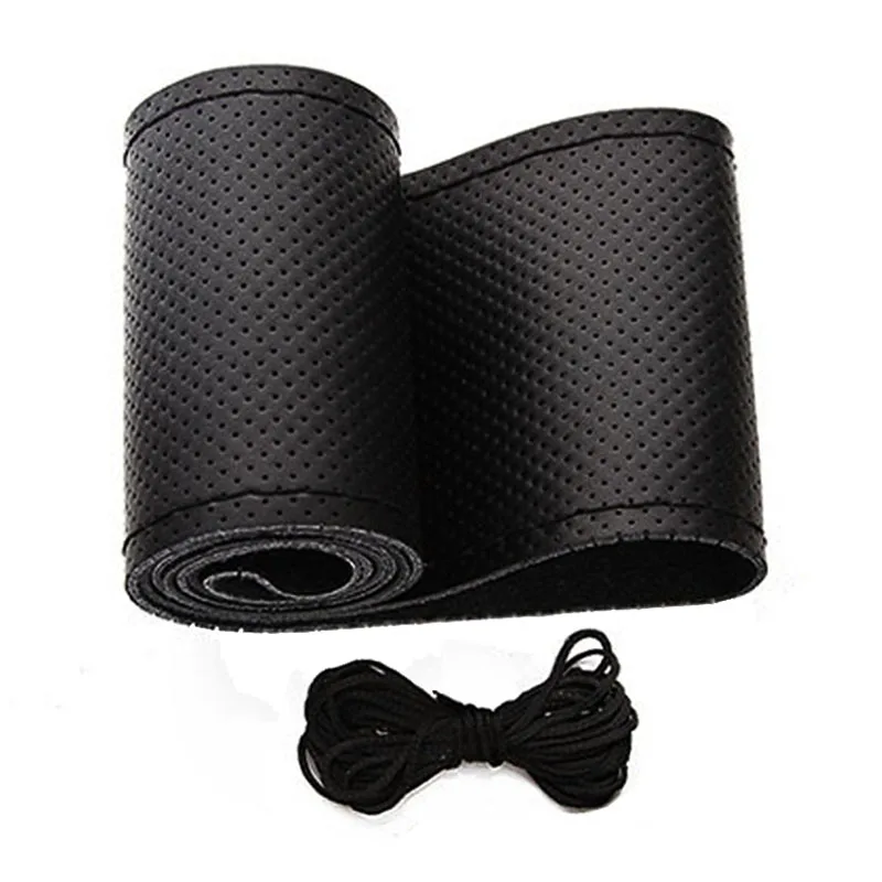 38Cm Leather Soft Anti Slip Cowhide With Needle And Thread Leather Universal Car Steering Wheel Cover