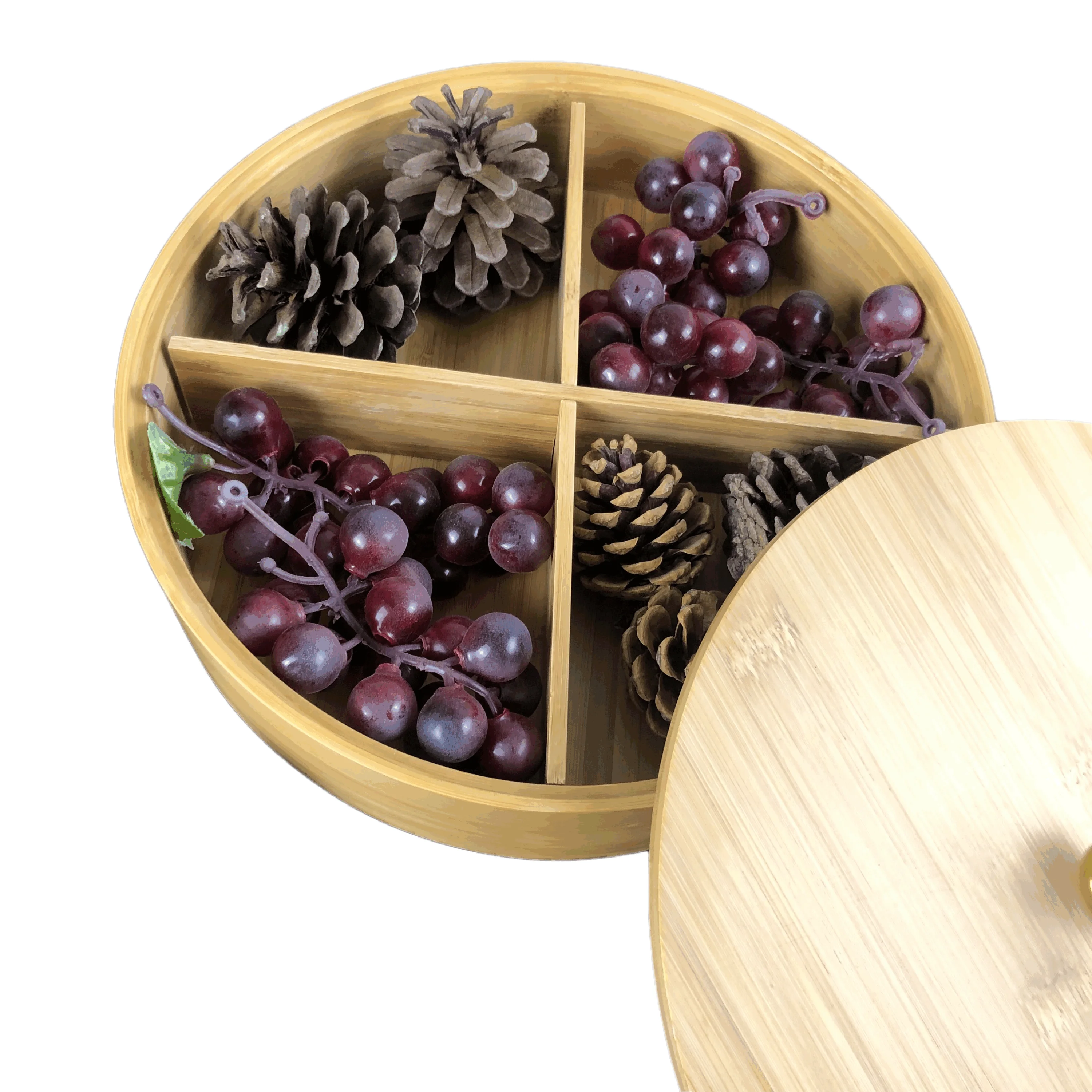 Handmade Snack fruit tray with lid bamboo storage box wooden food organizer Dried fruit tray box