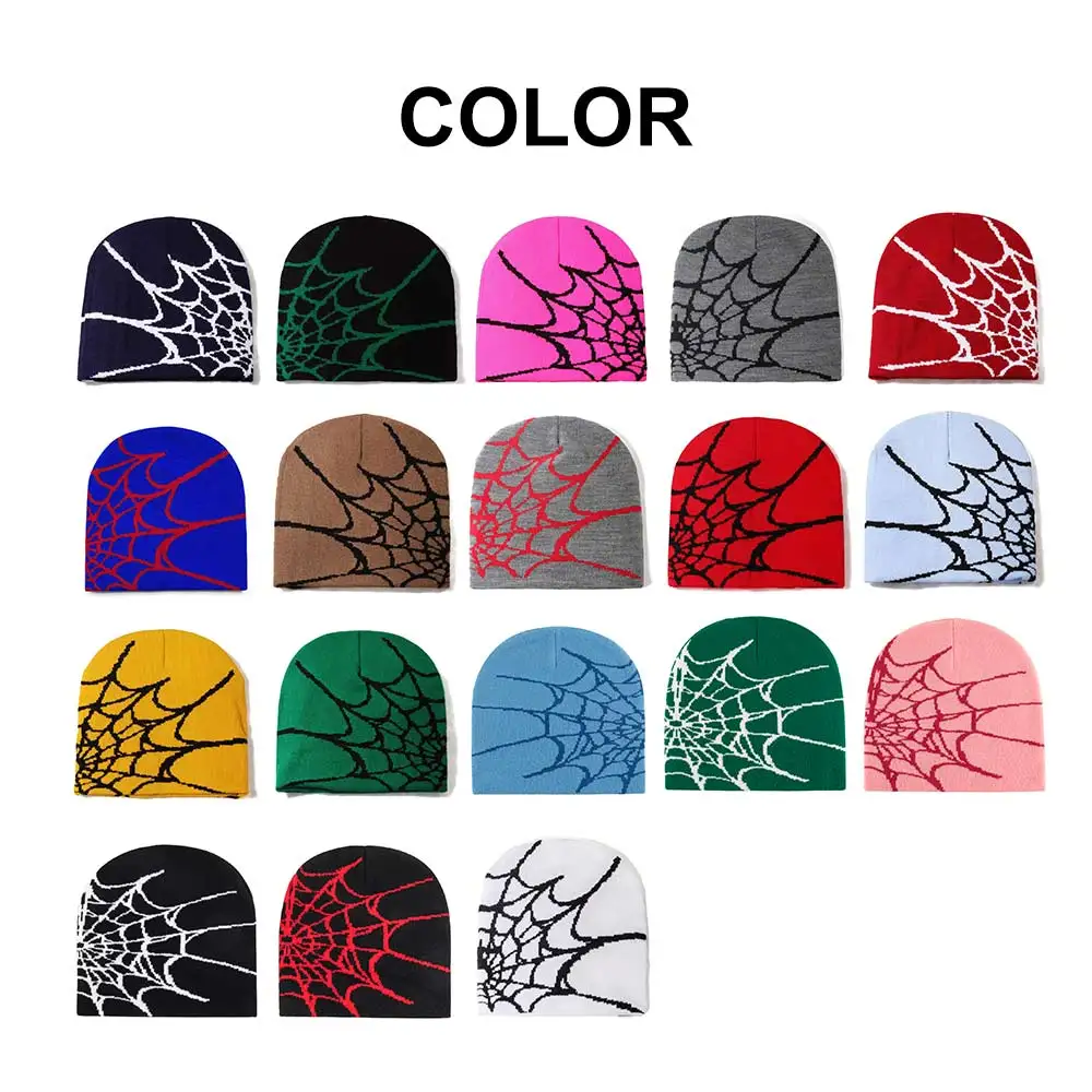 Low MOQ Custom Beanie Manufacturers All Over Print Jacquard Y2K Gothic No Cuff Fold Cuffless Winter Skull Cap Knit Hat With Logo