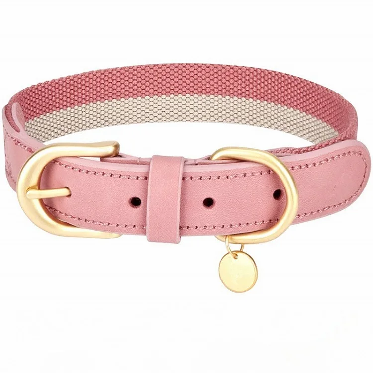 
Wholesale Hot Sale Pink Adjustable Luxury Leather And Polyester Soft Pet Dog Training Collar 